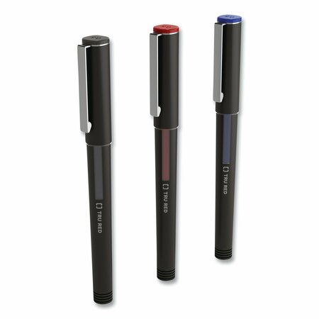 TRU RED Roller Ball Pen, Stick, Fine 0.5 mm, Assorted Ink Colors, Black Barrel, 3PK TR58251